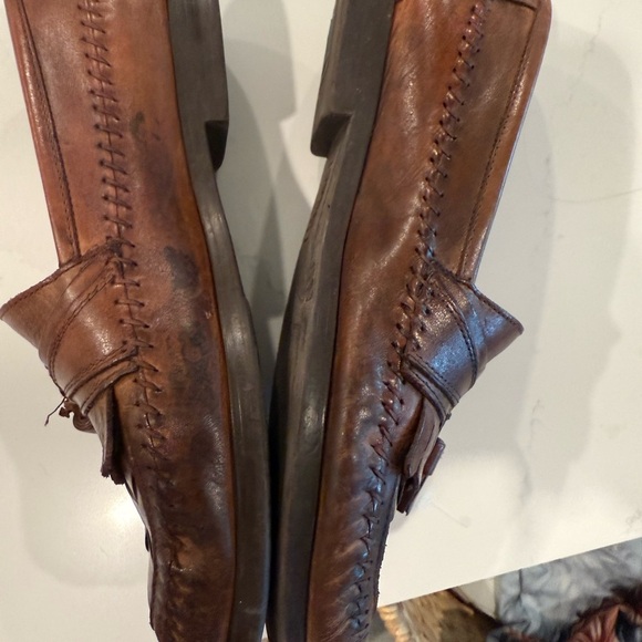 Bass Mens Lloyd Brown Leather Woven Kiltie Tassel Slip On 10M Vintage - Picture 2 of 8